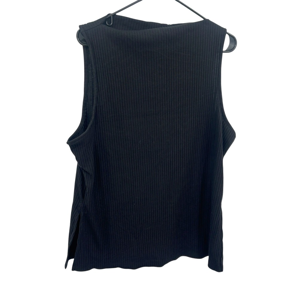 Ribbed Black Tank Top XL High Neck Sleeveless Stretch Minimalist Capsule